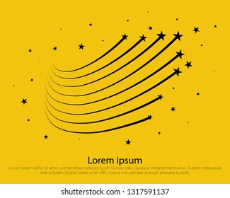 Star design tattoos. Black Shooting Star with Elegant Star Trail - Meteoroid, Comet, Asteroid. Abstract Falling Star. Stardust trail, comet line.