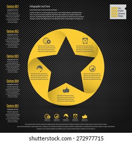 Star design template and infographics on carbon fiber background. Display information with original and modern style.