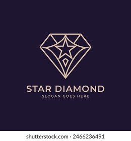 Star Diamond Jewelry logo design with minimalist stylish line art concept. Vector logo illustration.