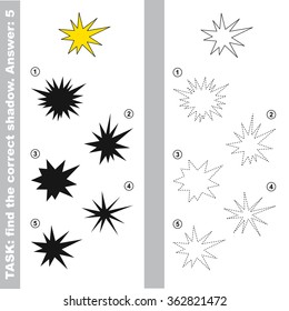 Star with different shadows to find the correct one. Compare and connect object with it true shadow.