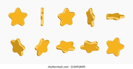 Star of different shapes, bright yellow color. Realistic 3d design of the object. Customer rating feedback concept from customer about employee of website. For mobile apps. Vector illustration.