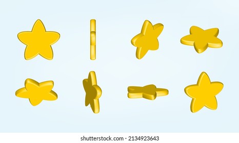 Star of different shapes, bright yellow color. Realistic 3d design of the object. Customer rating feedback concept from customer about employee of website. For mobile apps. Vector illustration.