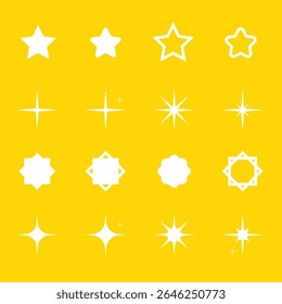 Estrela de diferentes formas conjunto de silhueta flash, Coleção de estrelas de partícula cintilante e raios símbolos decorativos para design