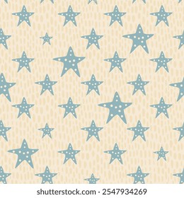 Star digital paper seamless pattern. Nursery decor endless background. Gift wrap calm vector hand drawn flat surface design