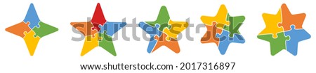 Star divided into 4 jigsaw puzzle pieces, four to seven slightly rounded version. Can be used as infographics element