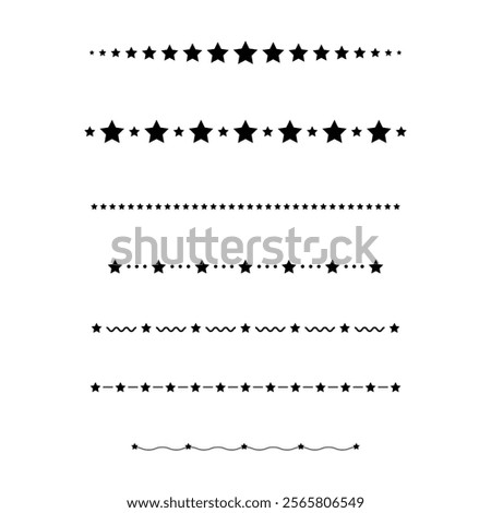Star divider border frame horizontal line vector shape icon for decorative vintage doodle element for design in vector illustration