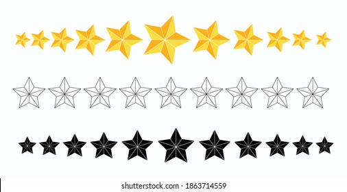 Star divider set. Christmas symbol border collection. Golden, black,outline design isolated on  white background. Vector xmas header or page separate element.
