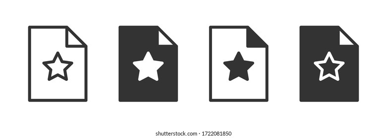 Star document icons in four different versions in a flat design
