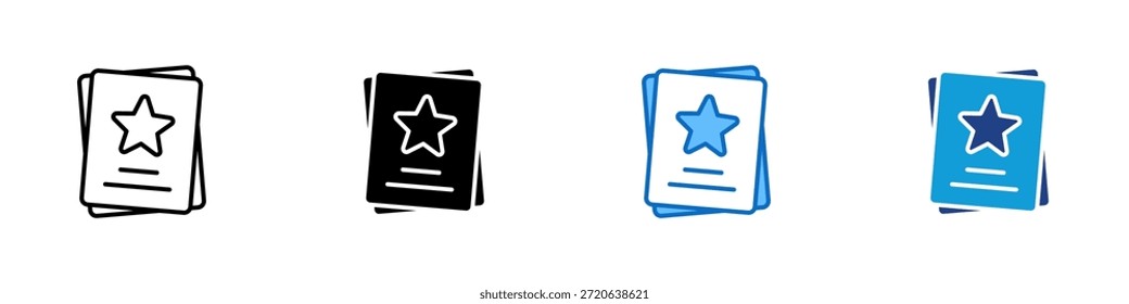 Vector de diseño de íconos de varios estilos - Papeles apilados con un símbolo de estrella que representa documentos resaltados, archivos destacados o contenido prioritario