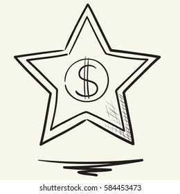Star  with dollar sign. Hand drawn vector illustration. 