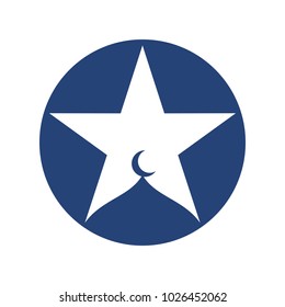 Star and dome of mosque with crescent. vector logo.