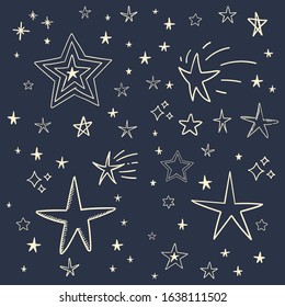 Star doodle collection. Cute hand drawn stars set. 
