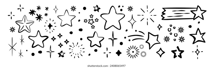 Star doodle collection. Hand Drawn stars doodles set. Sketch style icons. Decoration element