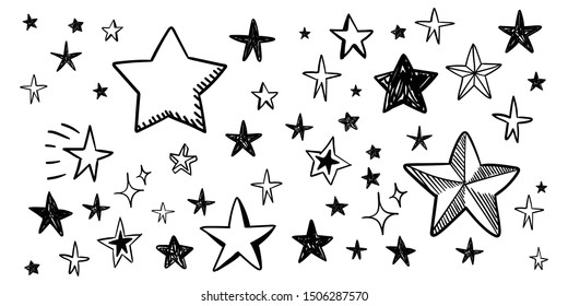 Star doodle collection. Set of hand drawn stars. Scribble illustrations.