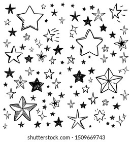 Star doodle collection. Set of hand drawn stars. Scribble illustrations.