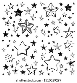 Star doodle collection. Set of hand drawn stars. Scribble illustrations.