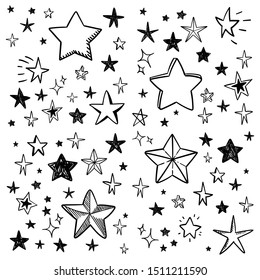 Colección de doodles de estrella. Conjunto de estrellas dibujadas a mano. Ilustraciones escrupulosas.