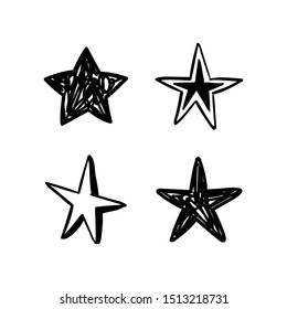 Star doodle collection. Set of hand drawn stars. Sketch illustration.