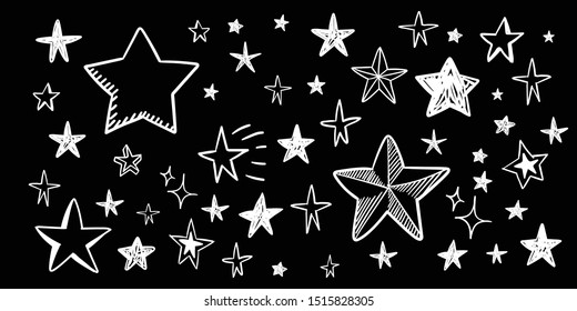 Star doodle collection. Set of hand drawn stars. Scribble illustrations.