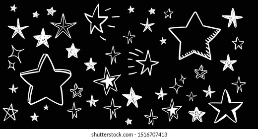 Star doodle collection. Set of hand drawn stars. Scribble illustrations.