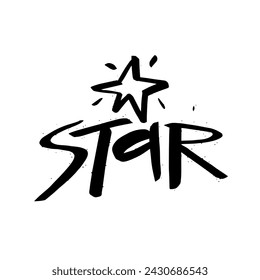 Star doodle element sign and word. Black color graffiti logotype vector illustration. Isolated on white background.