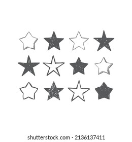 Star doodle icons. Hand drawn set of stars. Vector illustration pictograms.