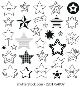 Conjunto de ilustraciones del vector del doodle de estrella