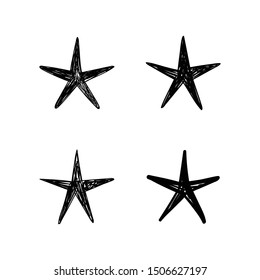 Star doodles collection. Set of hand drawn stars. Ink cartoon illustrations.