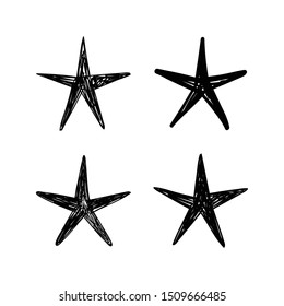 Star doodles collection. Set of hand drawn stars. Ink cartoon illustrations.