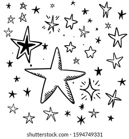 Star doodles collection. Set of hand drawn stars. Sketch illustrations,