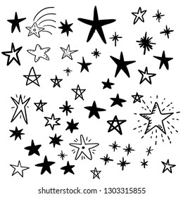Star doodles, hand drawn stars vector set