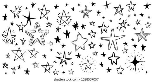Star doodles, hand drawn stars vector set