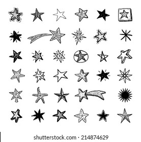 Stars doodle black vector geometric set. Cute hand drawn stars on white  background. Vector illustration for print, textile, paper. Sketch hand  drawn abstract grunge star set.Brush rough marker Stock Vector | Adobe