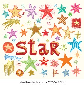 Star Doodles, hand drawn vector illustration.