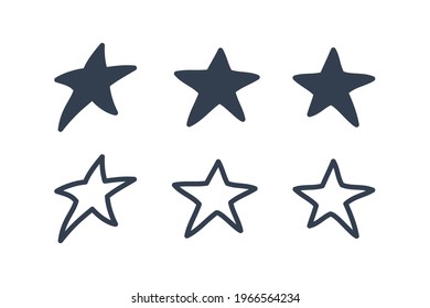 Juego de iconos de garabatos de estrellas. Mano simple dibujó cinco estrellas aisladas en fondo blanco. Elementos de plantilla de diseño de ilustración de vectores planos.