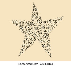 Star Doodles on creme background.set of hand drawn stars. Vector illustration.