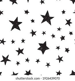 Star Doodles Pattern. Seamless Background With Stars. Hand Drawn Illustration.