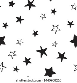 Star doodles seamless pattern. Hand drawn stars texture background.