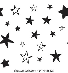 Star doodles seamless pattern. Hand drawn stars texture background.