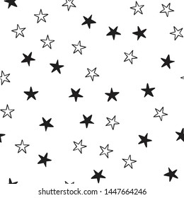 Star Doodles Seamless Pattern. Hand Drawn Stars Texture Background.