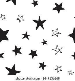 Star doodles seamless pattern. Hand drawn stars texture background.