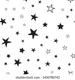 Star Doodles Seamless Pattern. Hand Drawn Stars Texture Background.