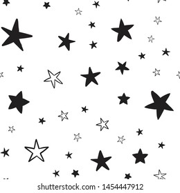 Star doodles seamless pattern. Hand drawn stars texture background.