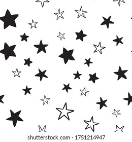 Star doodles seamless pattern. Hand drawn stars background texture.