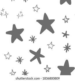 Star doodles seamless pattern. Hand drawn stars. Vector collection.