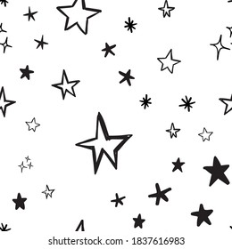 Star doodles seamless pattern. Hand drawn stars. Vector collection.