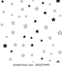 Star doodles seamless pattern. Hand drawn stars illustrations, background texture. Monochromatic.
