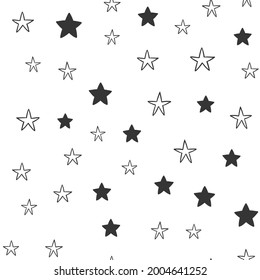 Star doodles nahtloses Muster. Handgezeichnete Sterne-Illustrationen, Hintergrundtextur. Monochromatisch.