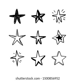 Star doodles set. Hand drawn stars, cartoon collection.
