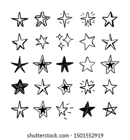 Star doodles set. Hand drawn stars, cartoon collection.